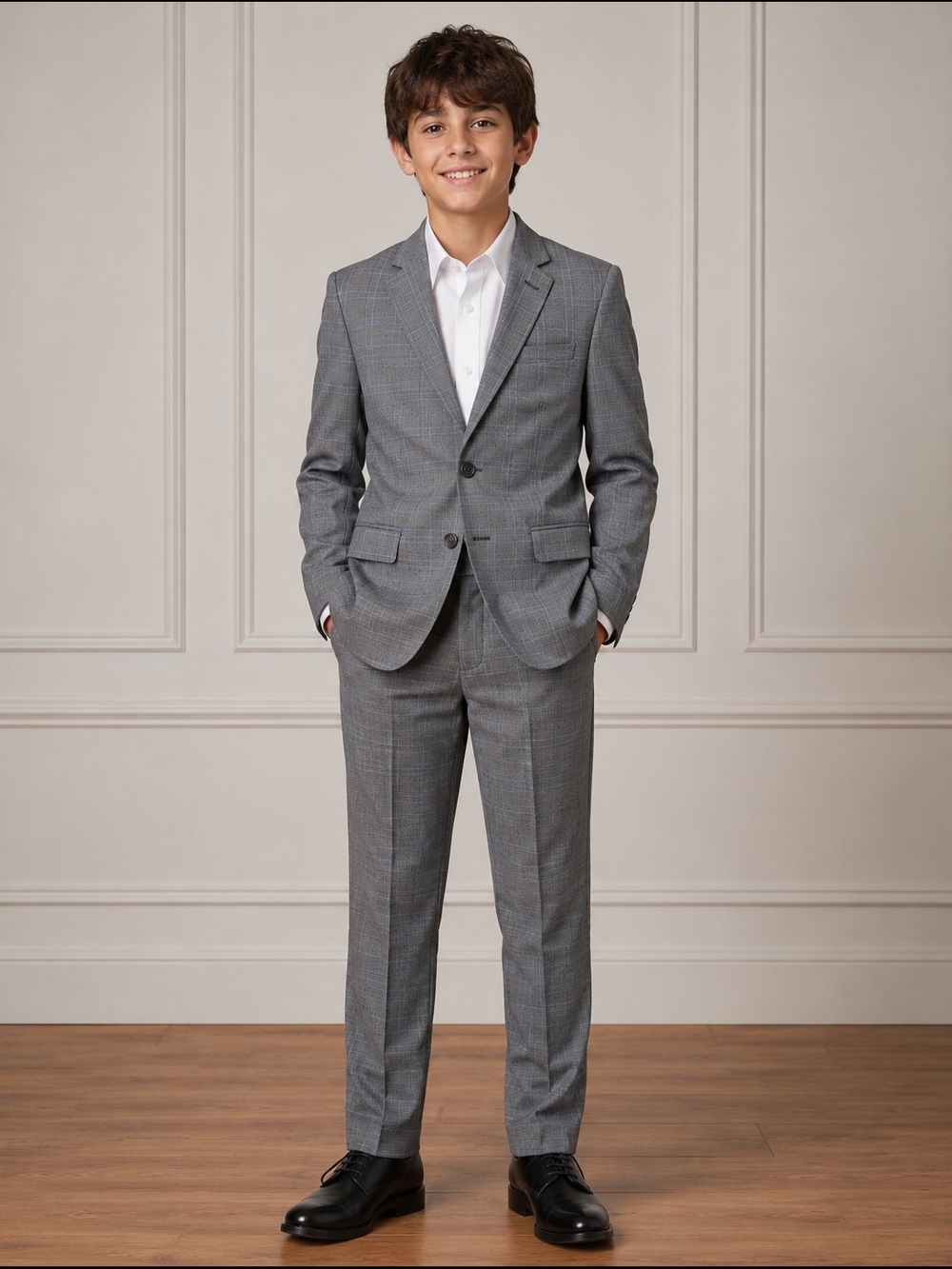 Van Heusen Boys' Gray Plaid Suit Jacket & Pants